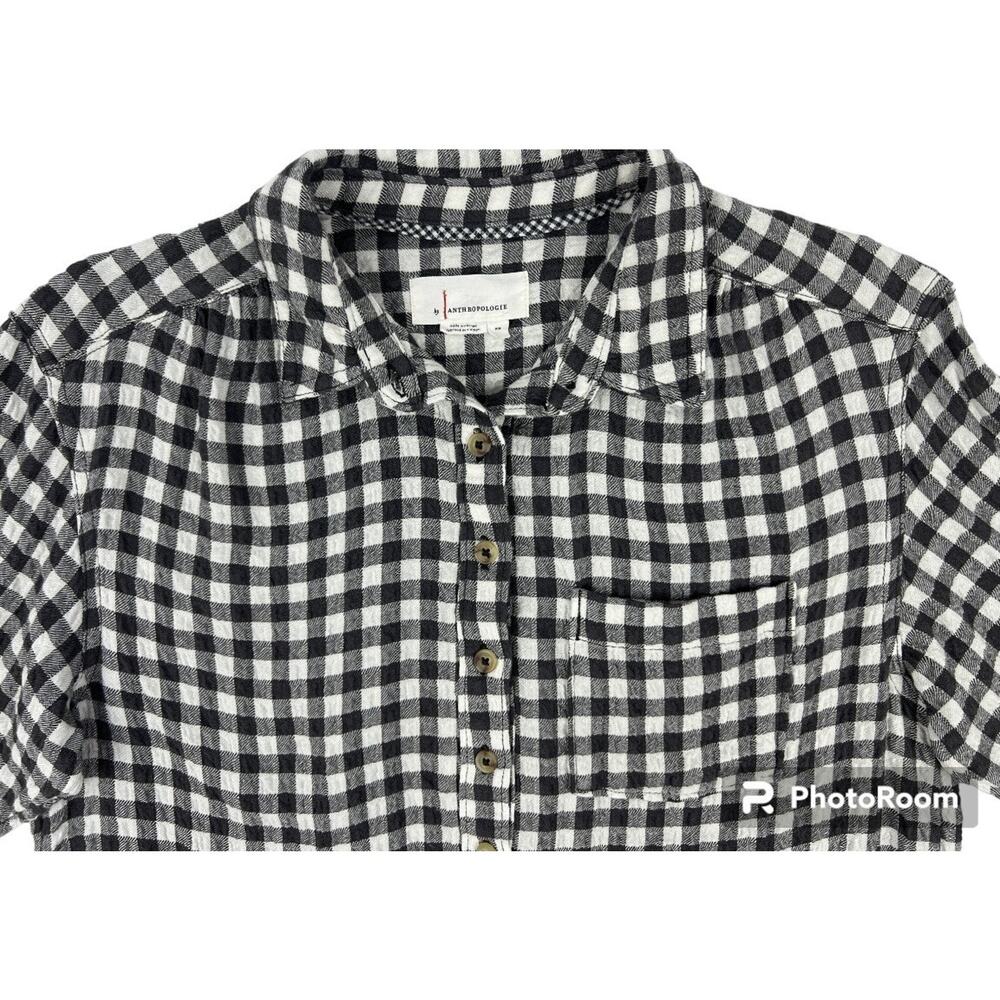Anthropologie Isadora Button Back Shirt XS Black White Gingham Soft Flannel - Picture 3 of 9